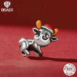 925 Silver Elk Charm Glow Christmas Bead DIY Bracelet Jewelry