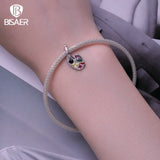 925 Sterling Silver Paw Charm Bead Colorful Zircons Palette Pendant