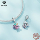 925 Sterling Silver Paw Charm Bead Colorful Zircons Palette Pendant