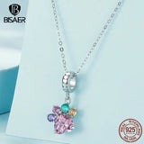925 Sterling Silver Paw Charm Bead Colorful Zircons Palette Pendant