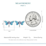 925 Silver Dragonfly Stud Earrings CZ Platinum Plated Women Party Jewelry