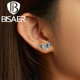 925 Silver Dragonfly Stud Earrings CZ Platinum Plated Women Party Jewelry