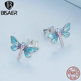 925 Silver Dragonfly Stud Earrings CZ Platinum Plated Women Party Jewelry