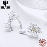 925 Silver Daisy Flower Dandelion Stud Earrings with Cubic Zircon