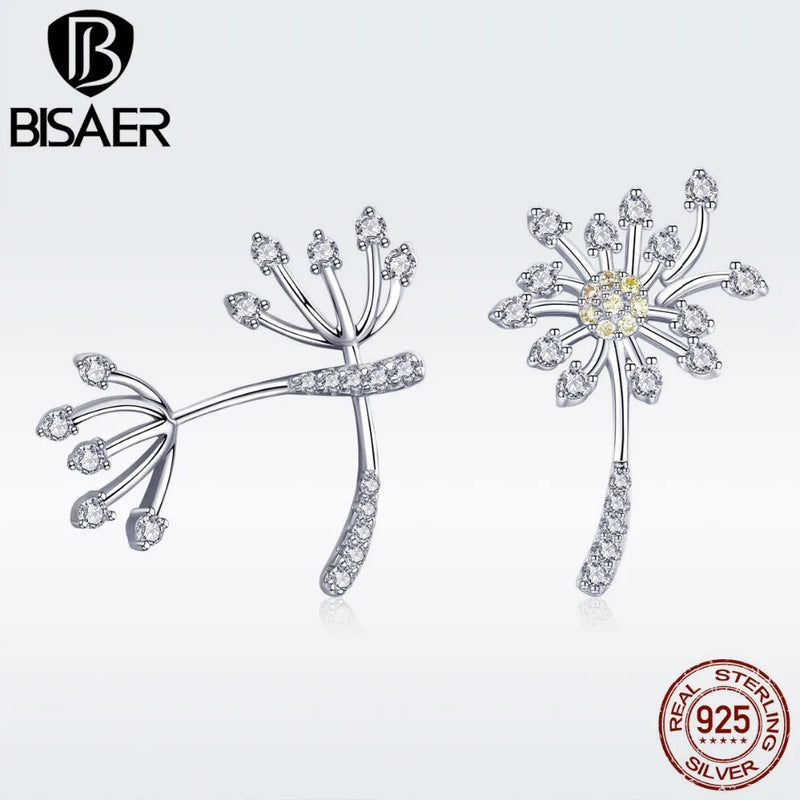 925 Silver Daisy Flower Dandelion Stud Earrings with Cubic Zircon