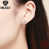 925 Silver Daisy Flower Dandelion Stud Earrings with Cubic Zircon