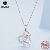 925 Silver Unicorn Necklace Platinum Zircon Heart Pendant
