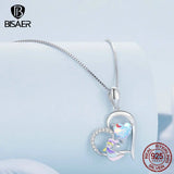 925 Silver Unicorn Necklace Platinum Zircon Heart Pendant
