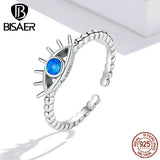 925 Silver Devil Eye CZ Ring Open Size Women Engagement Jewelry Anillos