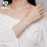 925 Silver Devil's Eye Tennis Bracelet, Adjustable Chain Lucky Women
