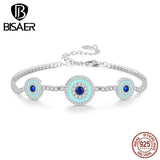 925 Silver Devil's Eye Tennis Bracelet, Adjustable Chain Lucky Women