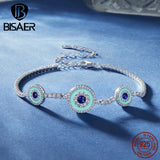 925 Silver Devil's Eye Tennis Bracelet, Adjustable Chain Lucky Women