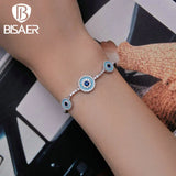 925 Silver Devil's Eye Tennis Bracelet, Adjustable Chain Lucky Women