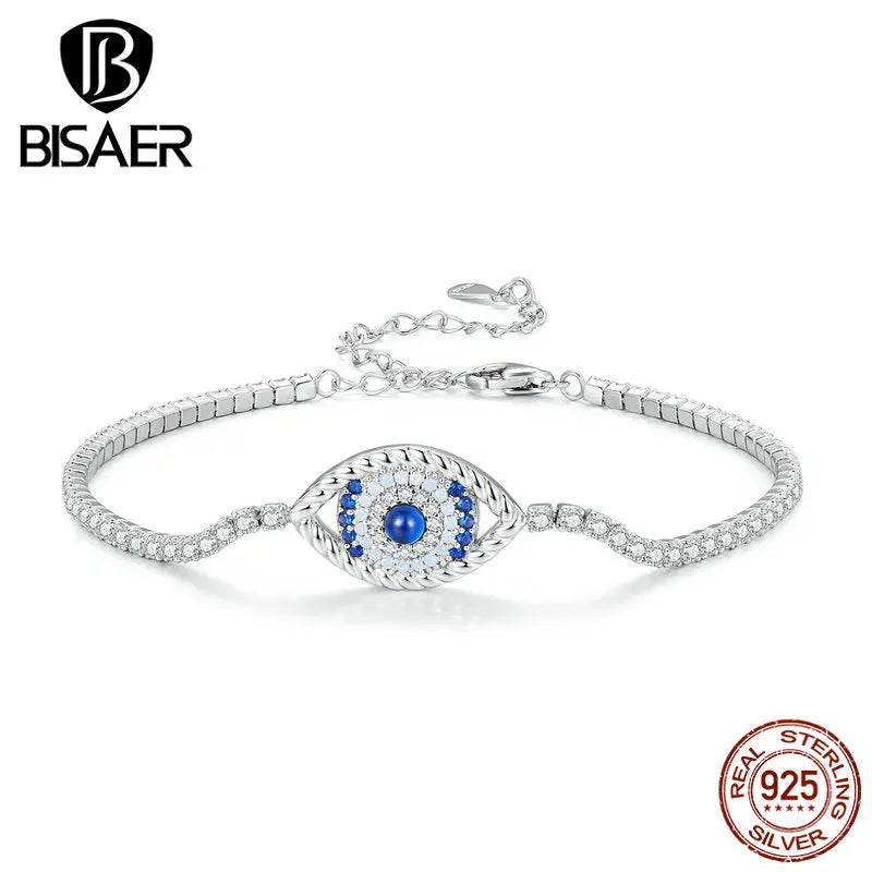925 Silver Devil's Eye Tennis Bracelet Evil Eyes Bangles Zircon Chain
