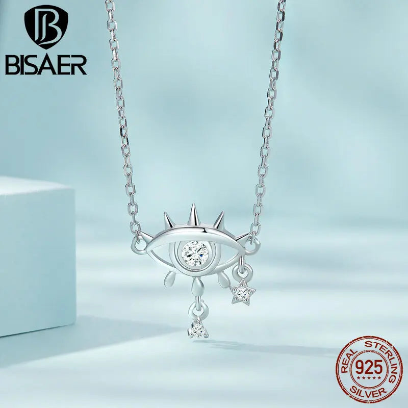 925 Silver Devil's Eyes Necklace Zircon Platinum Plated for Women ECN484