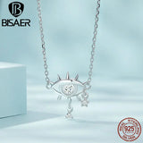 925 Silver Devil's Eyes Necklace Zircon Platinum Plated for Women ECN484