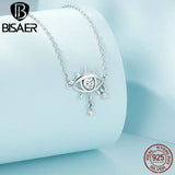 925 Silver Devil's Eyes Necklace Zircon Platinum Plated for Women ECN484