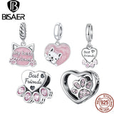 925 Silver Dog Charm Pink Paw Beads for Bracelet Necklace
