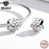 925 Silver Dog Charm Pink Paw Beads for Bracelet Necklace