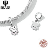 925 Silver Dog Charm Pink Paw Beads for Bracelet Necklace