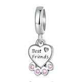 925 Silver Dog Charm Pink Paw Beads for Bracelet Necklace