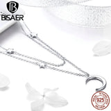 925 Silver Double Star Zircon Circle Necklace Platinum Chain Women Party Jewelry