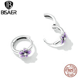 925 Silver Purple Flower Ear Buckles for Women Earrings
