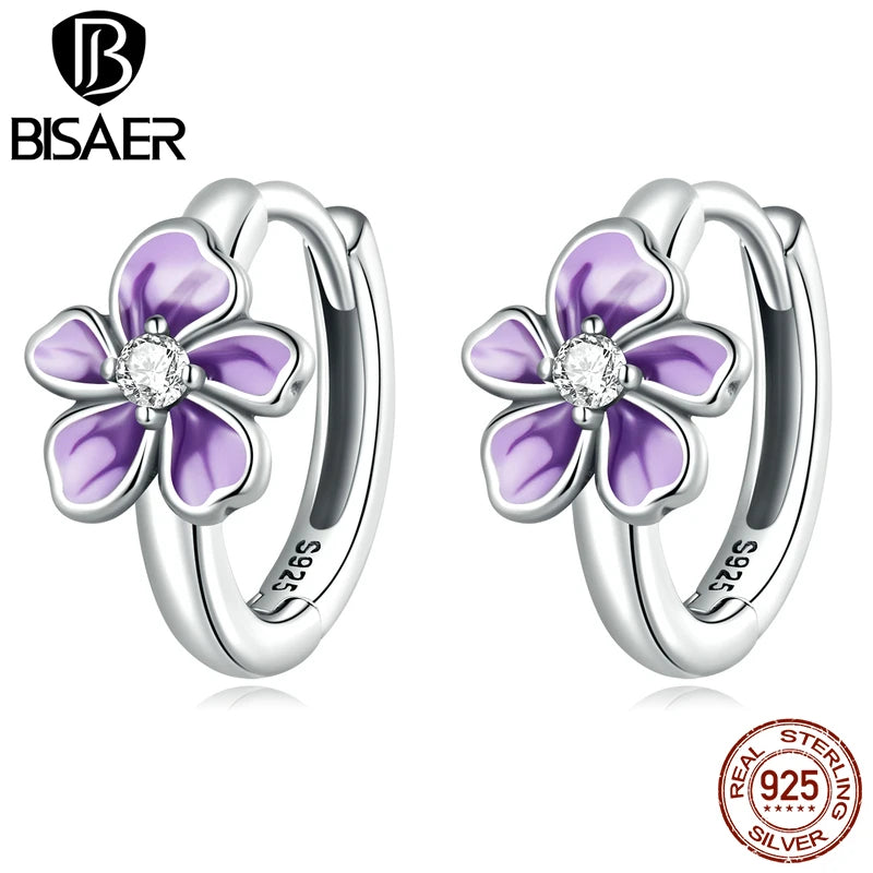 925 Silver Purple Flower Ear Buckles for Women Earrings