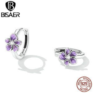 925 Silver Purple Flower Ear Buckles for Women Earrings