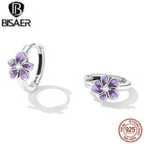 925 Silver Purple Flower Ear Buckles for Women Earrings