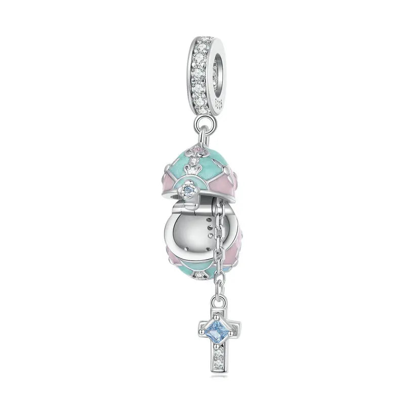 925 Silver Easter Egg Charm Bead Rabbit Pendant for Women