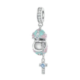 925 Silver Easter Egg Charm Bead Rabbit Pendant for Women