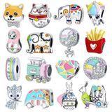 925 Silver Enamel Charms Animal Food Easter Egg Beads for Bracelet ECC1606