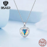 925 Silver Glass Heart Necklace Platinum Plated Wedding Jewelry