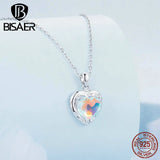 925 Silver Glass Heart Necklace Platinum Plated Wedding Jewelry
