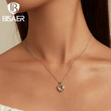 925 Silver Glass Heart Necklace Platinum Plated Wedding Jewelry