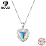925 Silver Glass Heart Necklace Platinum Plated Wedding Jewelry