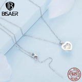 925 Silver Glass Heart Necklace Platinum Plated Wedding Jewelry