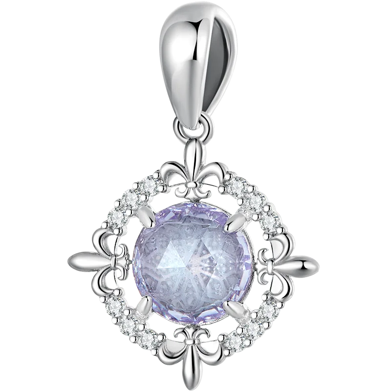 925 Silver Fleur-de-lis Bead Zircon Pendant Crystal Peach Charm Ocean Style