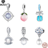 925 Silver Fleur-de-lis Bead Zircon Pendant Crystal Peach Charm Ocean Style