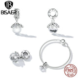 925 Silver Fleur-de-lis Bead Zircon Pendant Crystal Peach Charm Ocean Style