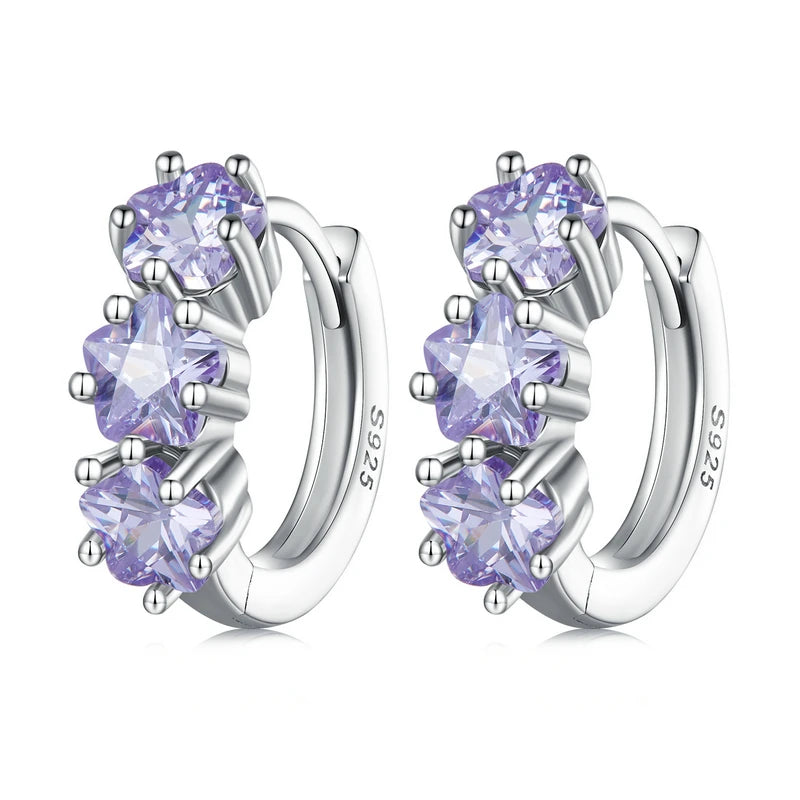 925 Silver Flower Purple Zircon Ear Buckles Platinum Earrings