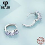 925 Silver Flower Purple Zircon Ear Buckles Platinum Earrings