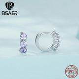 925 Silver Flower Purple Zircon Ear Buckles Platinum Earrings