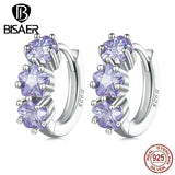 925 Silver Flower Purple Zircon Ear Buckles Platinum Earrings