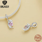 925 Silver Golden Retriever Dog Charm Pink Heart Pendant