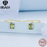 925 Silver Green Zircon Stud Earrings Hook Ear Plated Women Party Jewelry