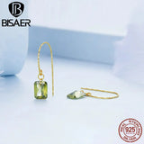 925 Silver Green Zircon Stud Earrings Hook Ear Plated Women Party Jewelry