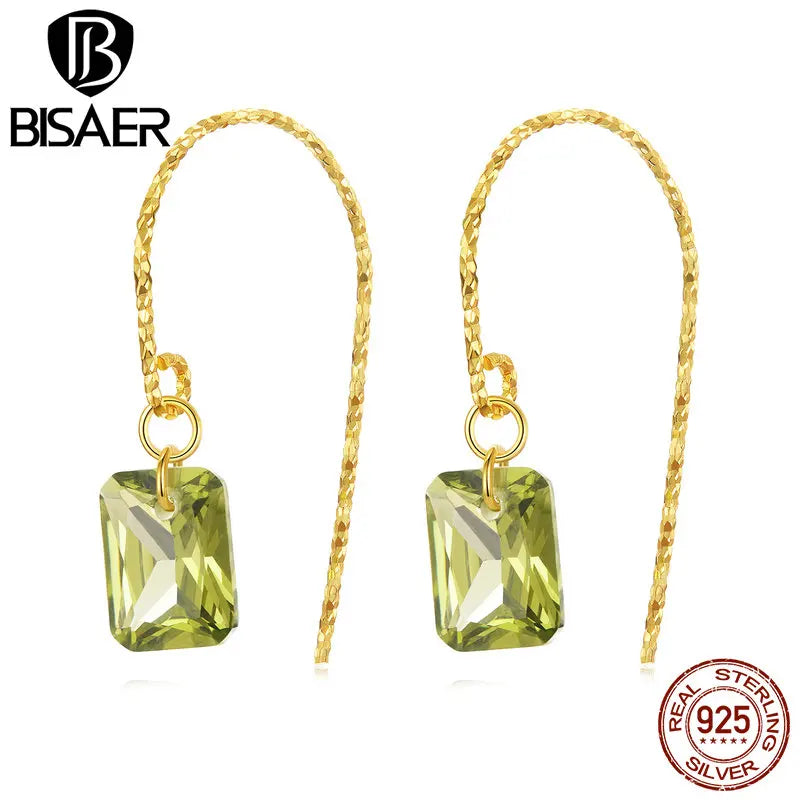 925 Silver Green Zircon Stud Earrings Hook Ear Plated Women Party Jewelry