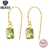 925 Silver Green Zircon Stud Earrings Hook Ear Plated Women Party Jewelry